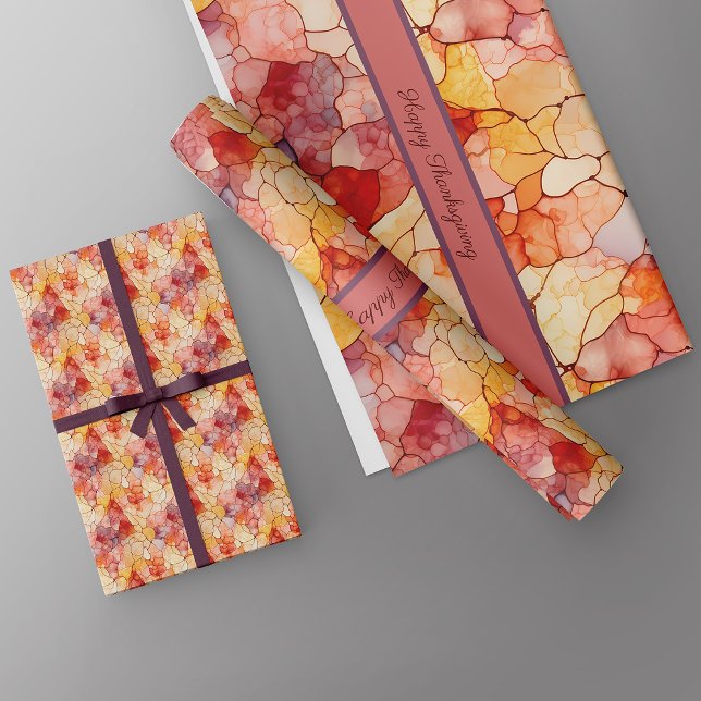 Festive Leaves Terrazzo Effect Custom Name Wrapping Paper Sheet (Creator Uploaded)