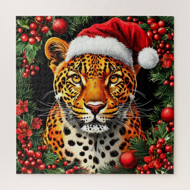 Festive Leopard Wearing Santa Hat Jigsaw Puzzle (Vertical)