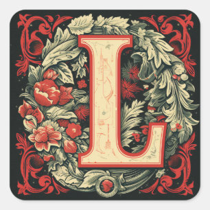 Festive Letter L: Christmas Red and Green Square Sticker