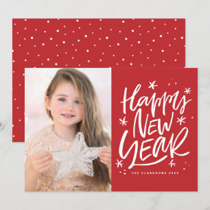 Festive Lettering Red Happy New Year Photo Holiday Card