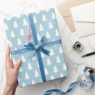 Festive Light Blue White Christmas Tree pattern Wrapping Paper