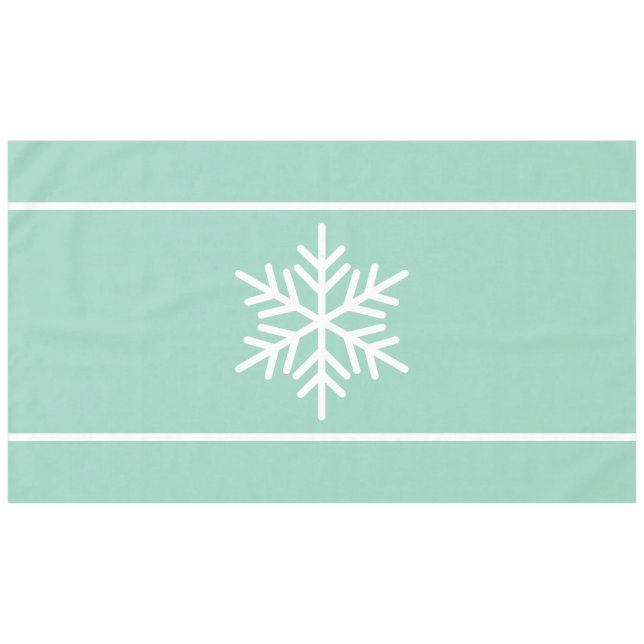 Festive Light Teal Nordic White Snowflake Stripes Tablecloth (Front (Horizontal))