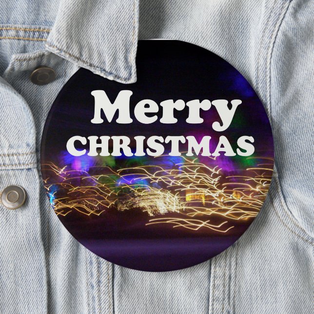 Festive Light Trails Merry Christmas Fireworks Mod 6 Cm Round Badge (In Situ)