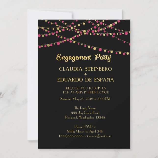 Festive Lights – Dark / Rose Pink + Gold Invitation (Front)