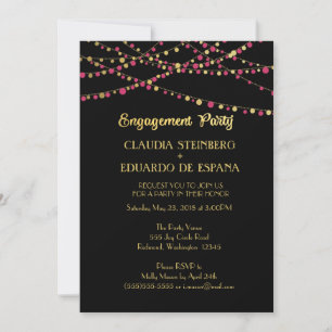 Festive Lights – Dark / Rose Pink + Gold Invitation