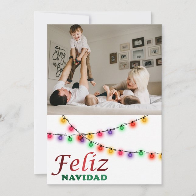 Festive Lights Feliz Navidad Spanish Photo Holiday Card (Front)