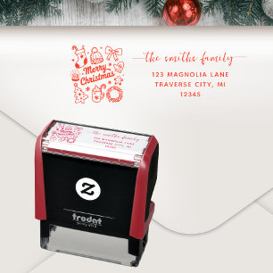 Festive Lineart Merry Christmas Return Address  Self-inking Stamp
