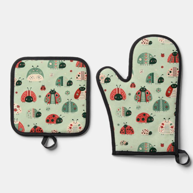 Festive Little Bugs Oven Mitt & Pot Holder Set (Front)
