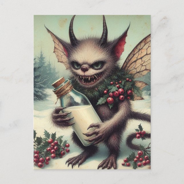 Festive Little Christmas Dark Fantasy Critter Postcard (Front)