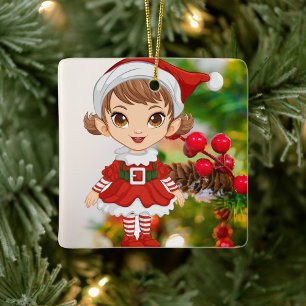Festive Little Santa Girl  Ceramic Ornament