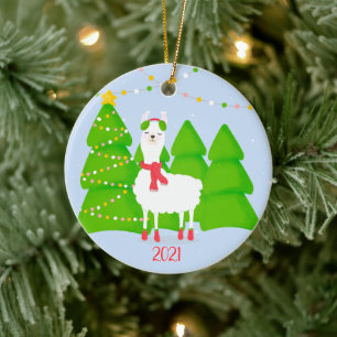 Festive Llama Christmas Ceramic Tree Decoration