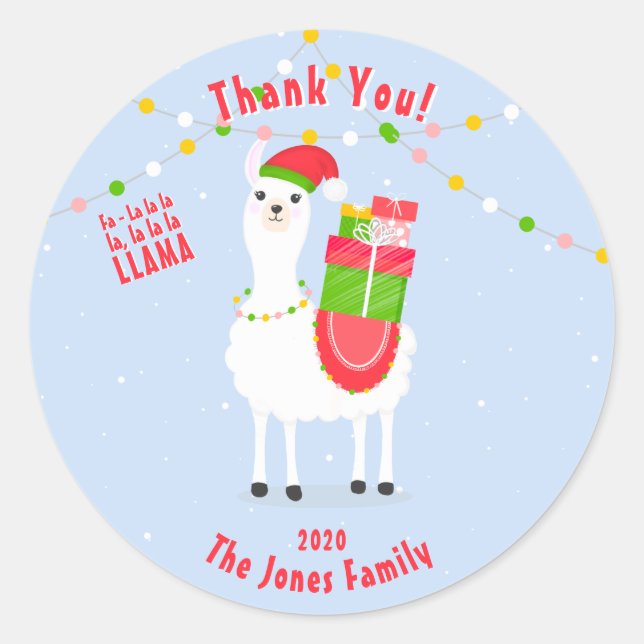 Festive Llama Christmas Classic Round Sticker (Front)