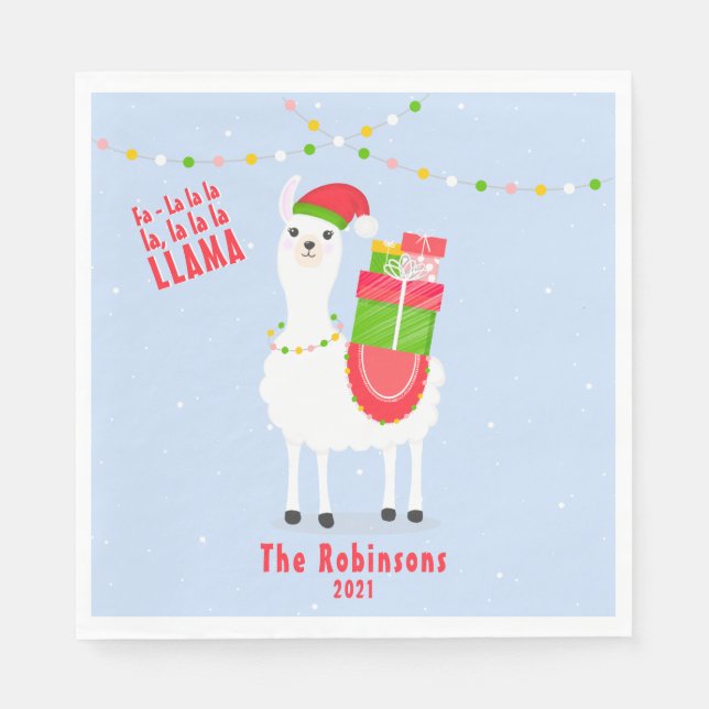 Festive Llama Christmas Napkin (Front)