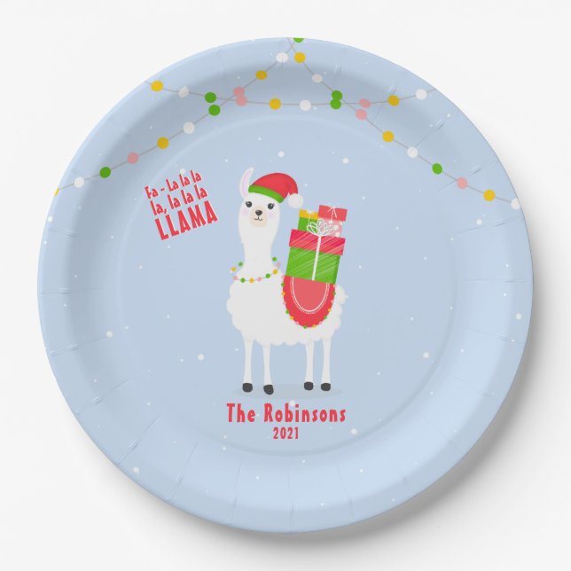 Festive Llama Christmas Paper Plate (Front)