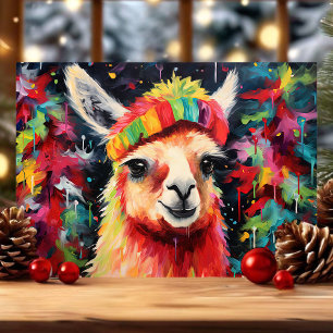 Festive Llama Colourful Christmas Holiday Card