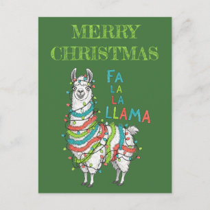 Festive Llama with Christmas Lights Postcard