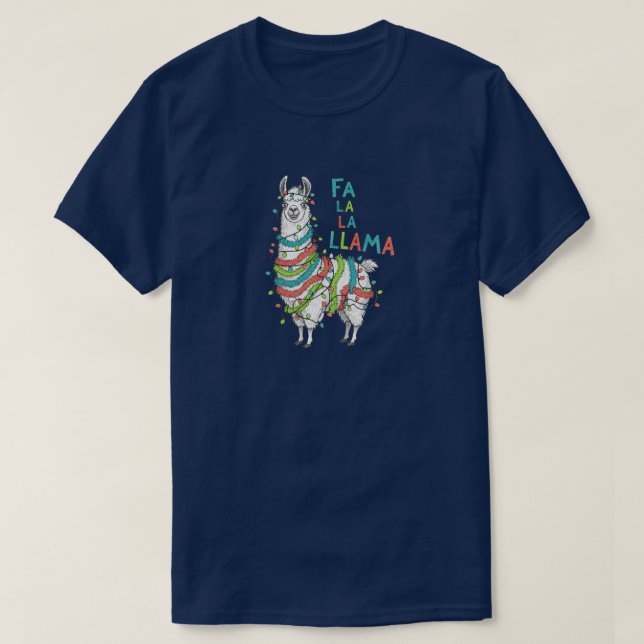 Festive Llama with Christmas Lights T-Shirt (Design Front)