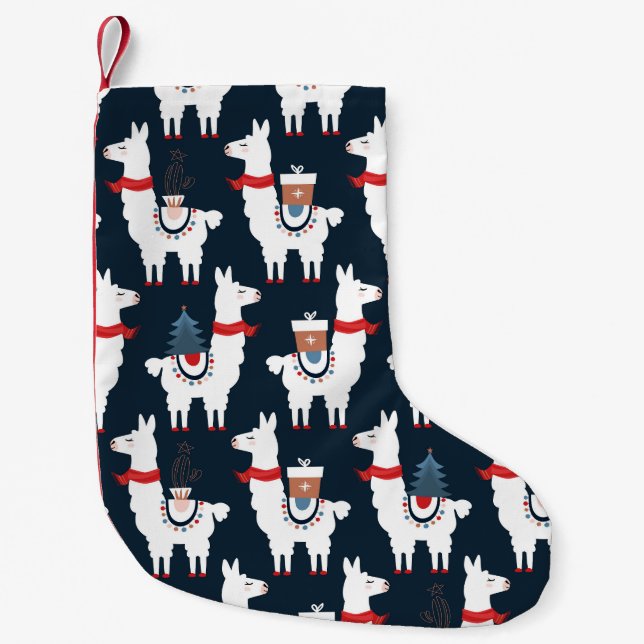 Festive Llamas: Christmas Pattern Delight Small Christmas Stocking (Front)