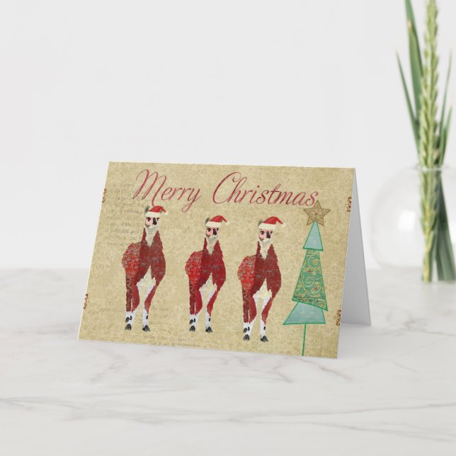 Festive Llamas Merry Christmas Card (Front)