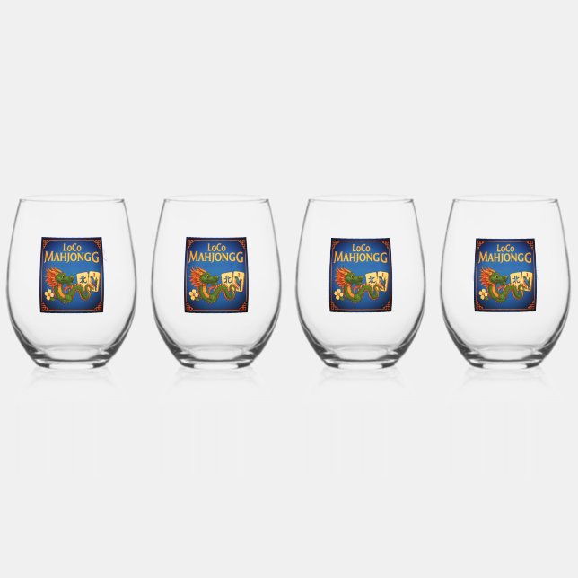 Festive LoCo Mah Jongg Wine Glasses (Front)