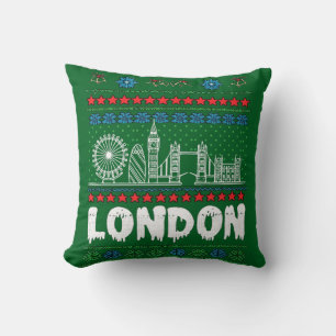 Festive London United Kingdom Ugly Christmas Cushion