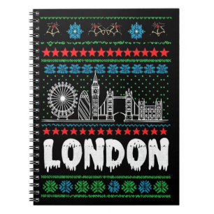 Festive London United Kingdom Ugly Christmas Notebook