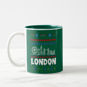 Festive London United Kingdom Ugly Christmas Two-Tone Coffee Mug