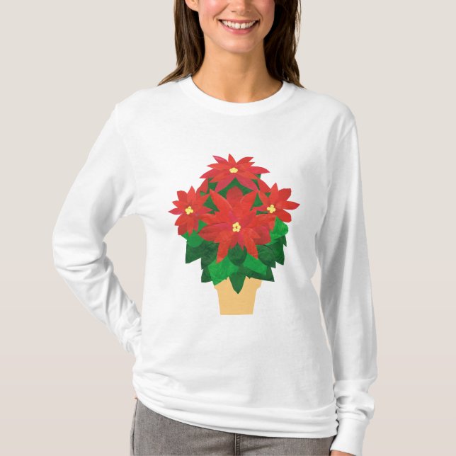 Festive Longsleeved Hoody, Poinsettias T-Shirt (Front)