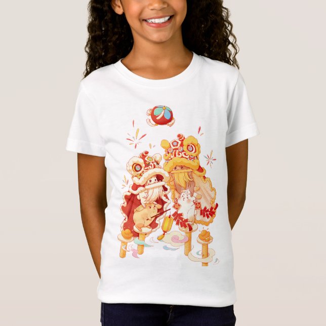 Festive Lunar New Year Lion Dance Rabbit T-Shirt (Front)