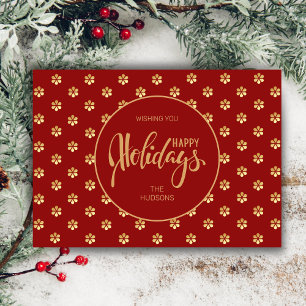 Festive Luxe Red & Gold Daisy Christmas Happy Holiday Card