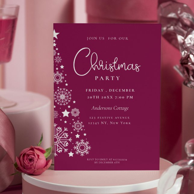 Festive Magenta Corporate Christmas Party Invitation (Unique Stylish Magenta Christmas tree Party Invitation)