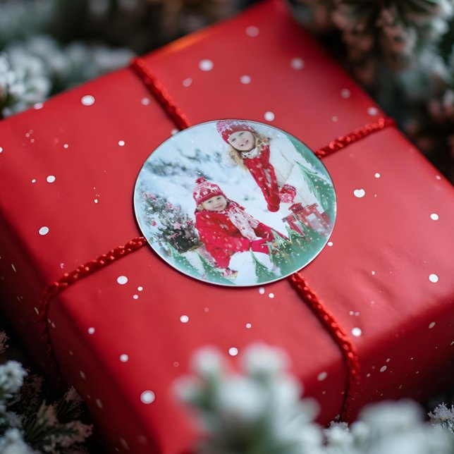 Festive Magical Winter Snow Globe Christmas Photo Classic Round Sticker ( Festive Magical Winter Snow Globe Christmas Photo Classic Round Sticker)