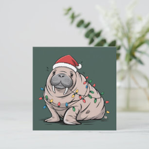 Festive Manatee Christmas Santa Ocean Lover Cosy Holiday Card