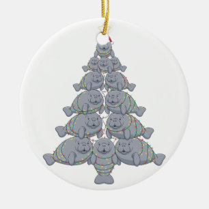 Festive Manatee Christmas Tree with Magical Ocean Ceramic Tree Decoration