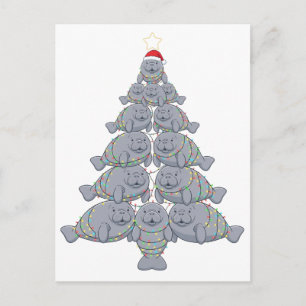 Festive Manatee Christmas Tree with Magical Ocean Holiday Postcard