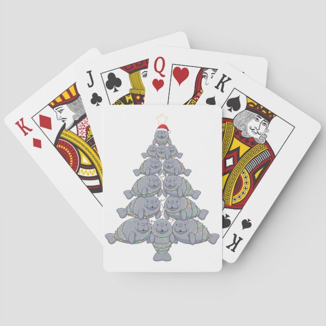 Festive Manatee Christmas Tree with Magical Ocean  Playing Cards (Back)