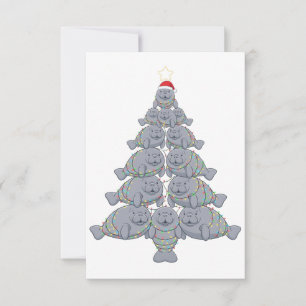 Festive Manatee Christmas Tree with Magical Ocean Thank You Card