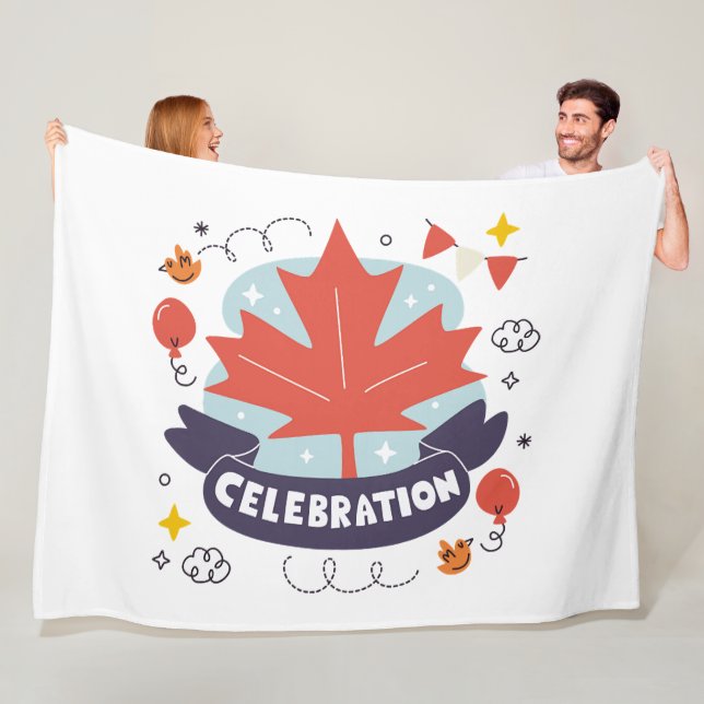 Festive Maple Leaf Celebration Fleece Blanket (In Situ)