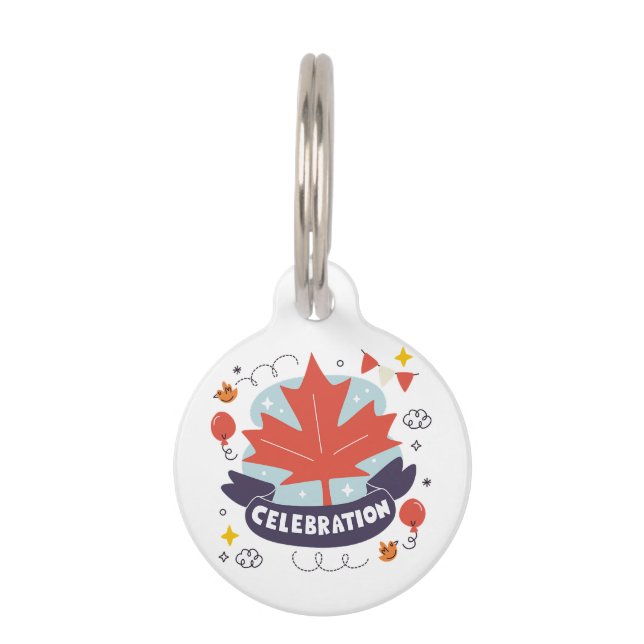 Festive Maple Leaf Celebration Pet Tag (Front)