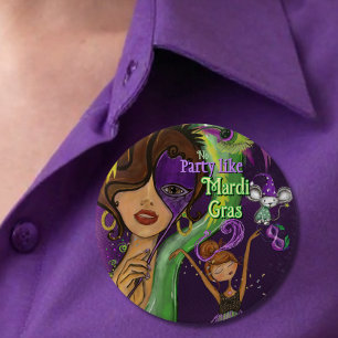 Festive Mardi Gras Carnival Badge   Purple Green