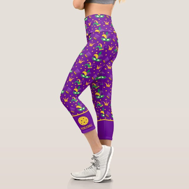 Festive Mardi Gras Carnival Fun Custom Pickleball Capri Leggings (Left)