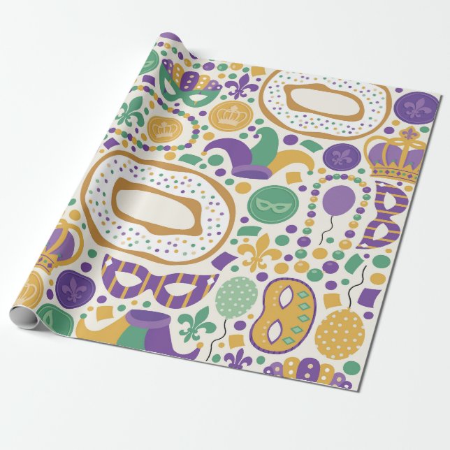 Festive Mardi Gras Celebration Wrapping Paper (Unrolled)