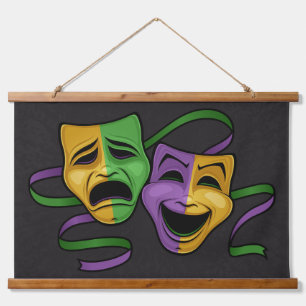 Festive Mardi Gras Happy And Sad Theatre Masks Hanging Tapestry