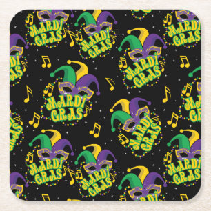 Festive Mardi Gras  Square Paper Coaster