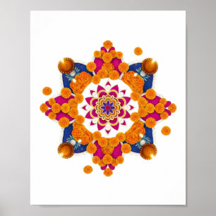 Festive Marigold & Diya Rangoli Wall Art