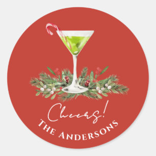 Festive Martini Candy Cane Cocktail Red Cheers! Classic Round Sticker