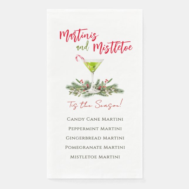 Festive Martinis and Mistletoe Holiday Drinks Napkin (Front)