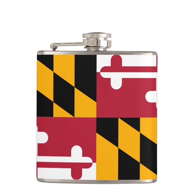Festive Maryland State Flag Hip Flask (Front)