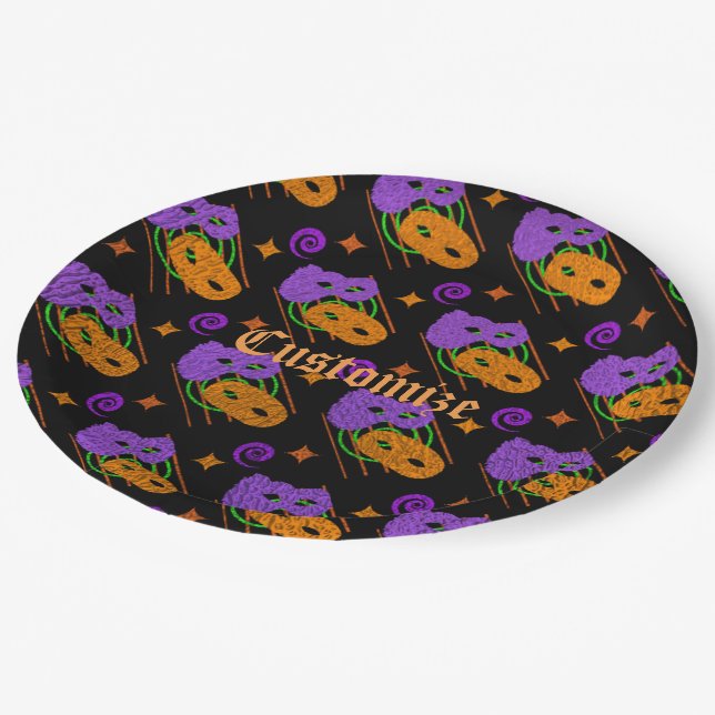 Festive Masquerade Masks Paper Plates (Angled)