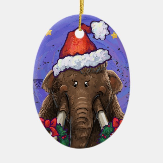 Festive Mastodon  Ceramic Tree Decoration (Front)